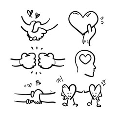 doodle Friendship and Love Vector Line Icons Set. with hand drawn sketch drawing style vector © devitaayu