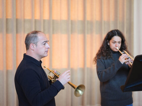 Teacher and student in a trumpet lesson