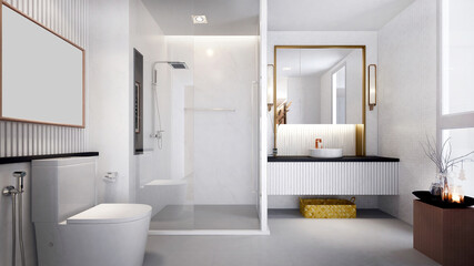 Fototapeta na wymiar The beautiful modern house mock up and interior design of bathroom 