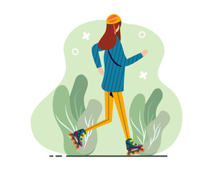 female playing roller skate vector illustration in flat style