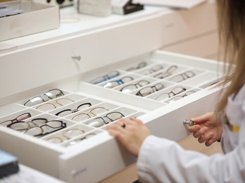 Optician shop with eyeglasses drawer