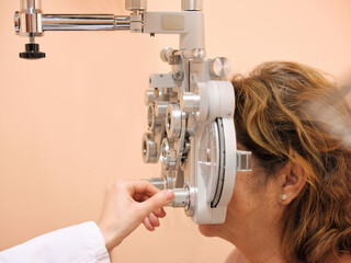 Patient at optician test