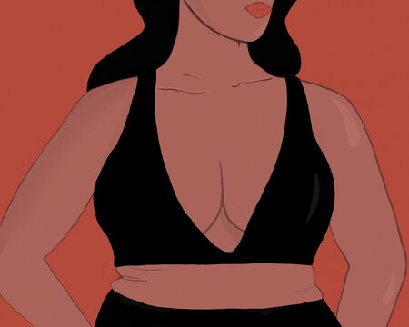 Overweight woman in black underwear