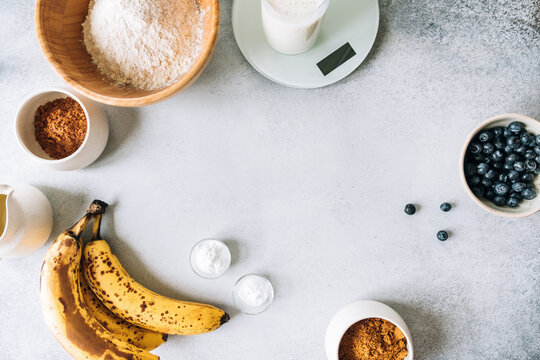 Fresh ingredients for a banana cake