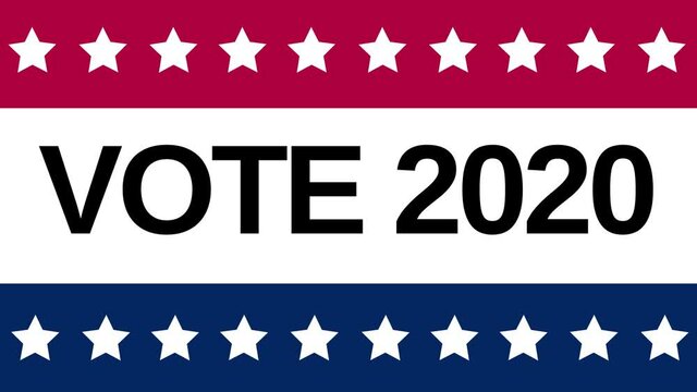 United States Presidential Election, 2020. Animation with Vote 2020 sign and stars of the American Flag