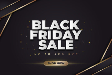 Black Friday sale banner in black and gold concept on dark background