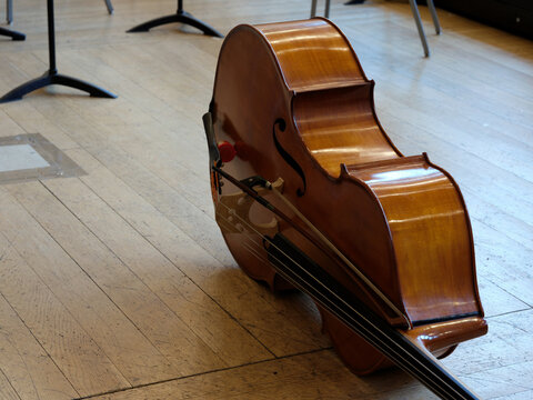 Double bass lying on the floor
