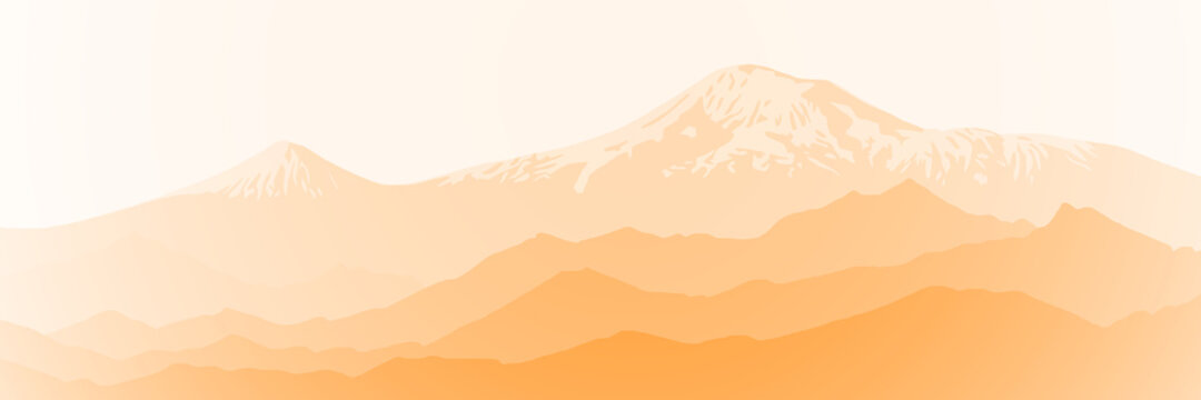 Fantasy on the theme of the mountain landscape. Mount Ararat at sunrise. Vector illustration, EPS10