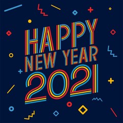 Fototapeta na wymiar Happy New Year 2021 with Colorful Themes Vector Design.