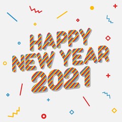 Happy New Year 2021 with Colorful Themes Vector Design.