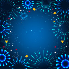 Fireworks and bokeh on New Year's Day and copy space. Holiday Abstract Background Made From Vector