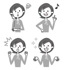 女性　表情　いろいろ　モノトーン