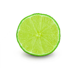 slice of fresh lime that were cut in half isolated on white background