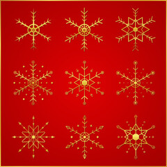 Naklejka na ściany i meble Snow flake symbol luxury gold icon set design christmas concept.