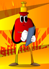 Cartoon bottle of hand sanitizer gel for hygiene  with face writing on a books cover.