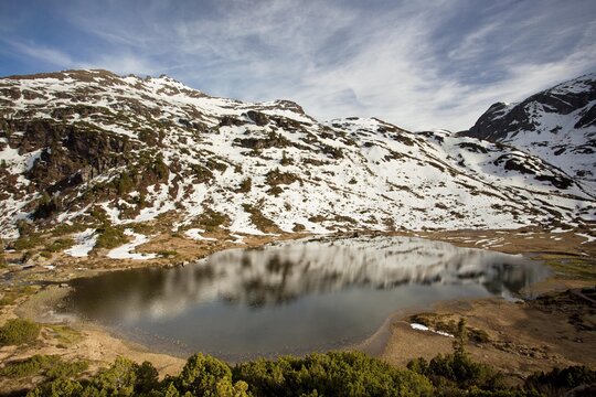 Lake Oberer Murgsee in Murgtal valley near Lake Walensee in the Swiss Alps, Switzerland, Europe