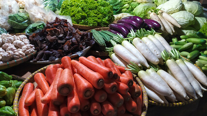 various kind of fresh vegetables at traditional market