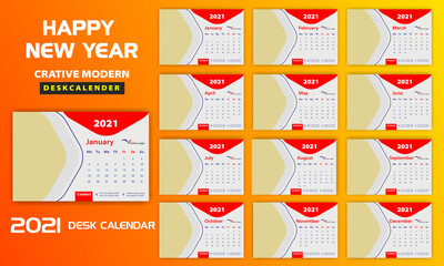 abstract creative minimal red color 2021 desk calendar design set vector 12 month .