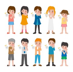 10 kinds of cartoon characters vector set of man and woman with children, tooth decay, toothache, neuralgia
