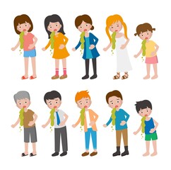 10 kinds of cartoon characters vector set of man and woman with children, illness, abdominal pain, vomiting