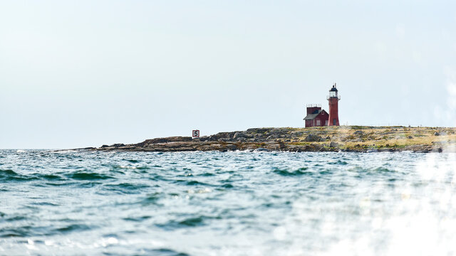 Mid distant view of lighthouse on Halmstad Island against clear sky
