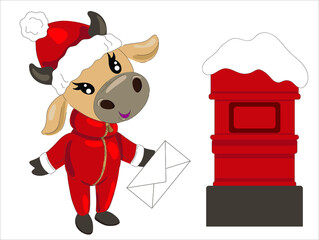 Cow sends letter to santa claus. New Year card. Merry  Christmas Print on Pajamas, T-shirt, Sweatshirt. 