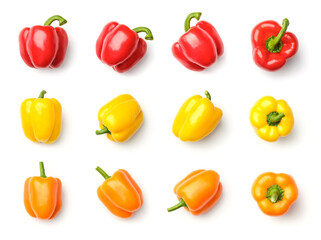 Collection of peppers isolated on white background