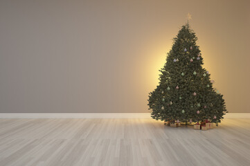 3d rendering of Merry X' mas tree on interior decoration empty room © tigger11th