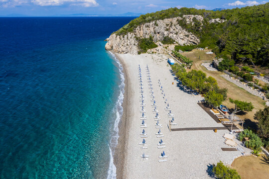 Aerial view of Tsambou Beach in summer