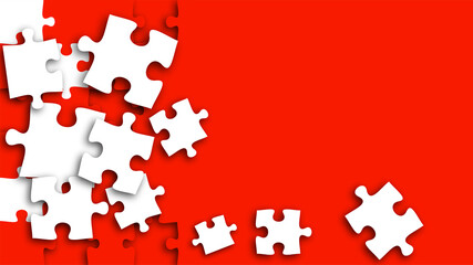 Abstract banner template made from puzzle pieces. Concept of puzzle, difficult decision, chaos. Vector on red background