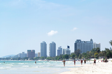 March 30,2019, Tourists from all over the world take a walk on the beach of Hua Hin, Thailand, before the coronavirus disease (Covid-19).
