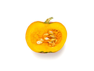 Half of a ripe pumpkin isolated on a white background.