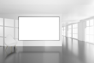 Empty elegant room in modern design bright white color with empty frame in 3D rendering illustration