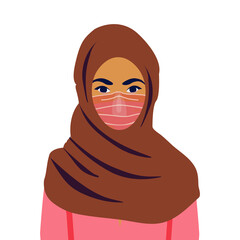 Muslim girl in a mask. COVID-19 conceptual vector illustration.