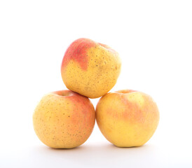 Three golden apples on white background