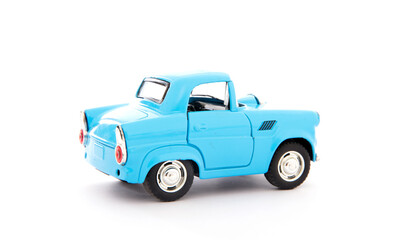 Fototapeta na wymiar Model of a blue car on white background