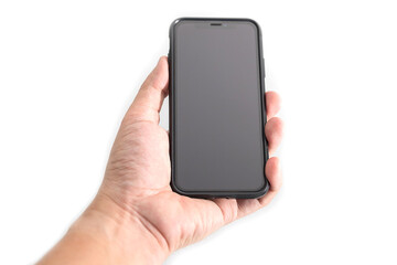 Hand to hold mobile phone isolated