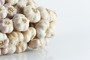 Bundle of garlic isolated on white backgrond.
