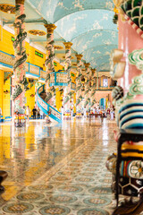 Interior and decoration inside a Cao Dai Temple in Tay Ninh province, near ho chi minh city, Vietnam