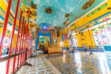 Interior and decoration inside a Cao Dai Temple in Tay Ninh province, near ho chi minh city, Vietnam