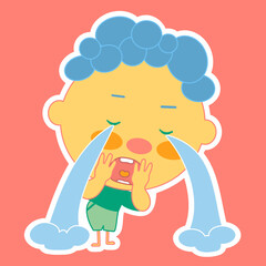 Emoji with a little crying man from whose eyes a stream of tears pours, emoticon on isolated background
