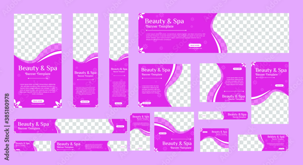 Sticker spa banner collection with place for photo. web banner layout. vertical, horizontal and square templ