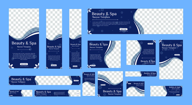 Spa banner collection with place for photo. Web banner layout. Vertical, horizontal and square template. Vector Illustration