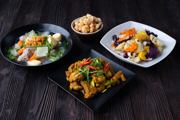 Stir Fried Pork Ribs Red Curry Paste And Coconut Milk.