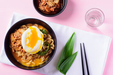 Korean food, kimchi spicy noodles soup 