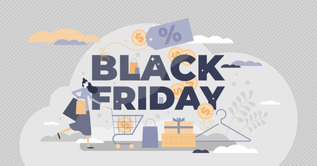 Black friday shopping sale and store discount offer event tiny person concept