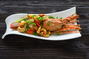 Stir Fried  lobster with cashew nuts and pineapple