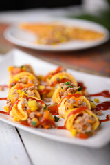 Stuffed omelette, Omelet with vegetable salad