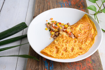 Stuffed omelette, Omelet with vegetable salad