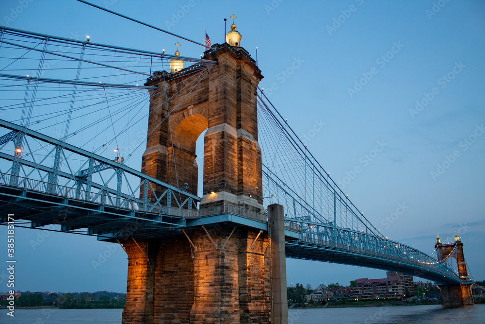 Wall mural the roebling bridge, historic bridge you can walk or drive on from covington to cincinnati.